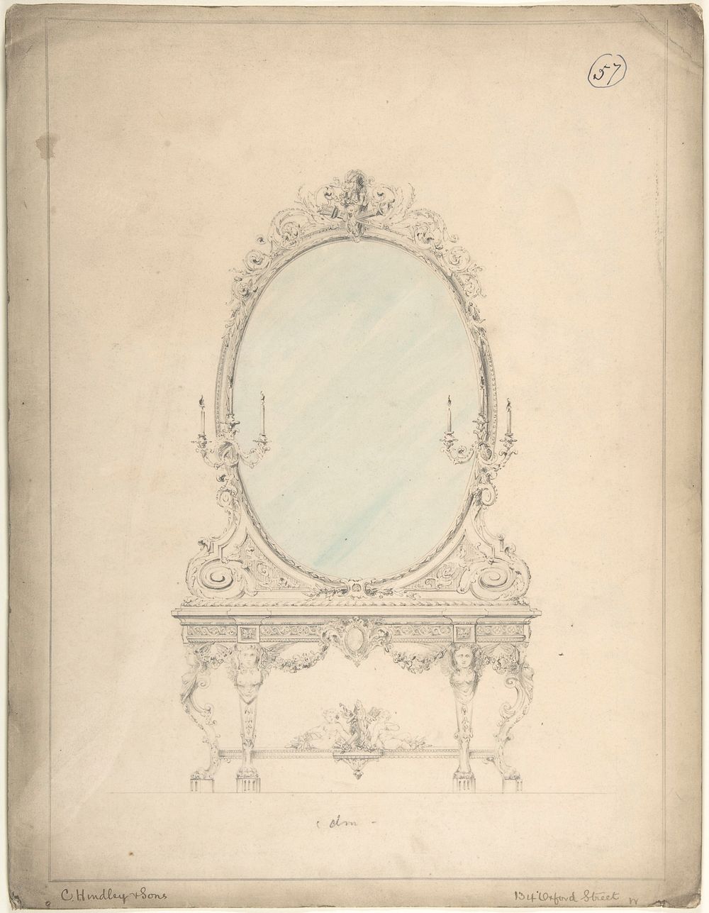 Design for an Oval Mirror over a Side Table