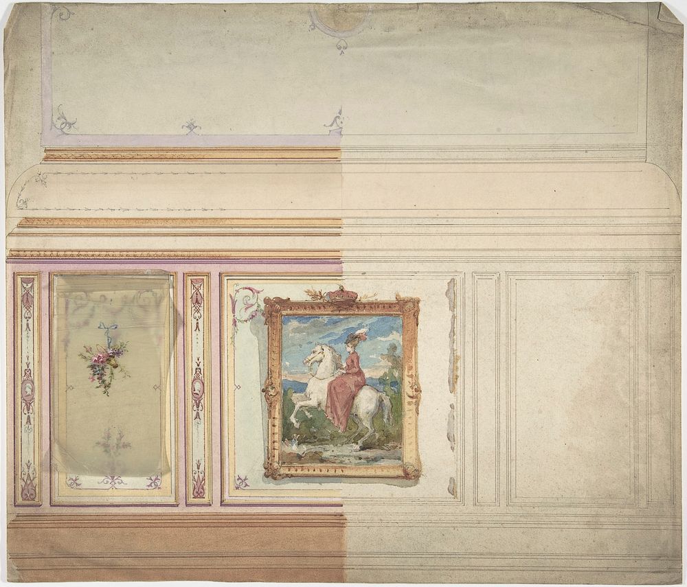 Wall Design including an Equestrienne Portrait, Anonymous, British, 19th century