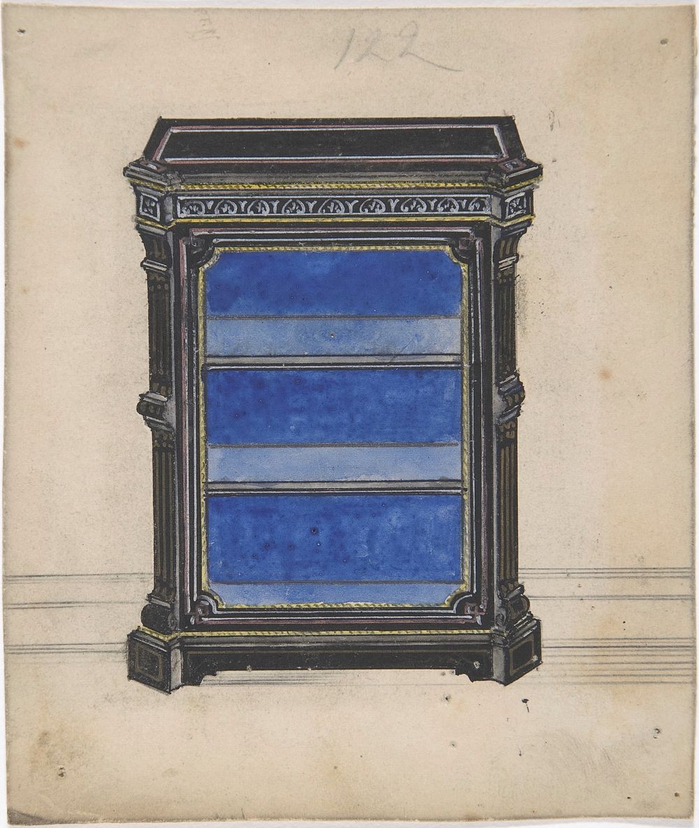 Design for a Black Cabinet with a Blue Interior, Anonymous, British, 19th century