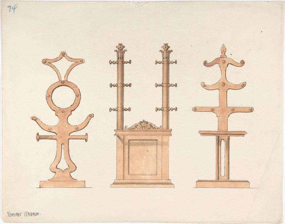 Design for Three Hat or Coat Racks, Anonymous, British, 19th century