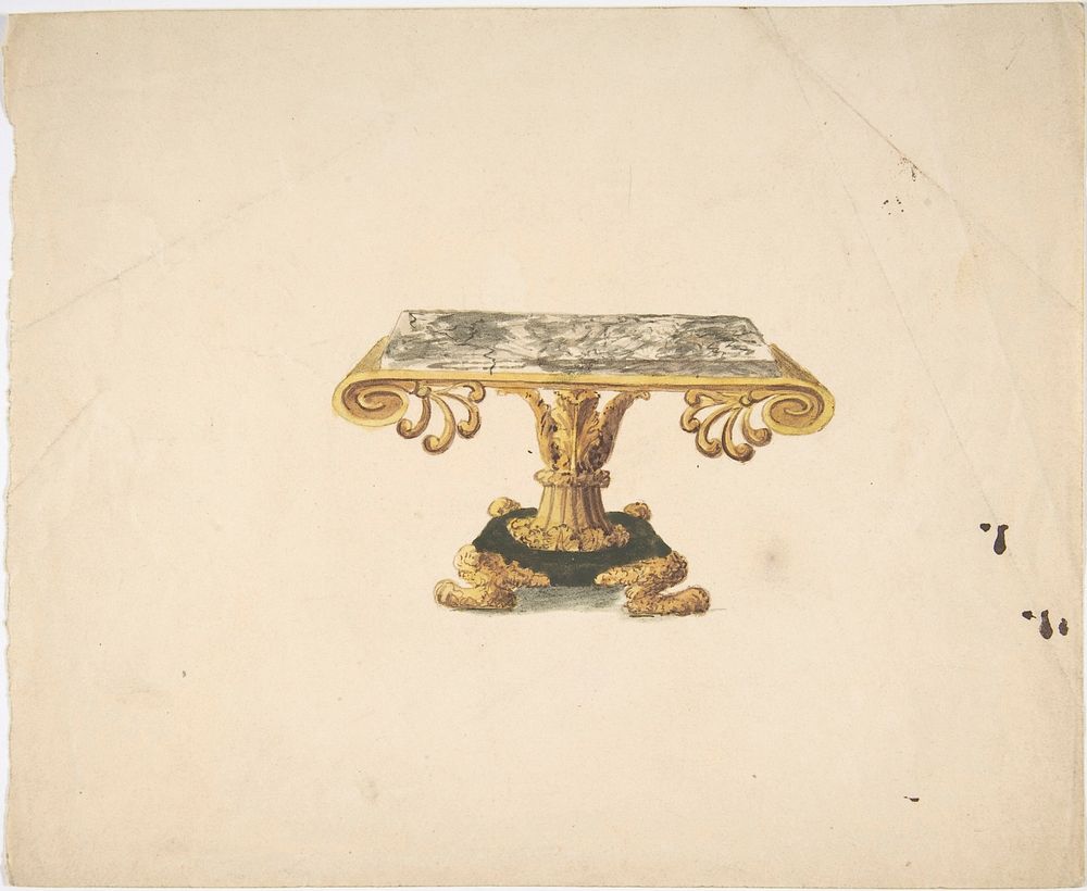 Design for a Marble Topped Table with Gilded Pedestal and Lion's Feet, Anonymous, British, 19th century