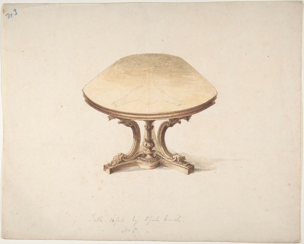 Design for a Dining Table, with Carved Pedestal-style Leg