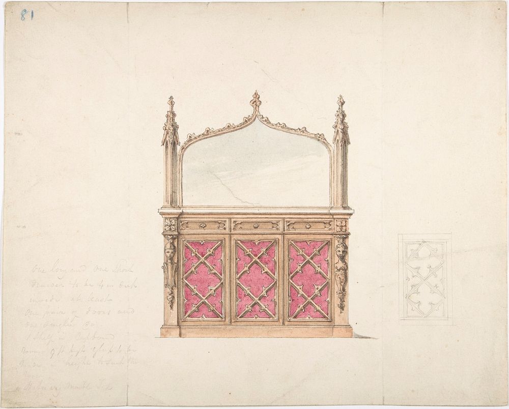 Design for a Gothic Style Mirrored Cabinet