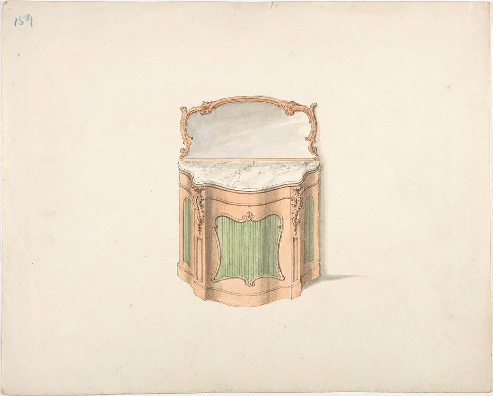 Design for a Dressing Cabinet with Marble Top and Mirror, Anonymous, British, 19th century