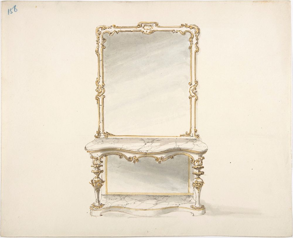 Design for a Mirrored Marble Table Ornamented with Gold, Anonymous, British, 19th century