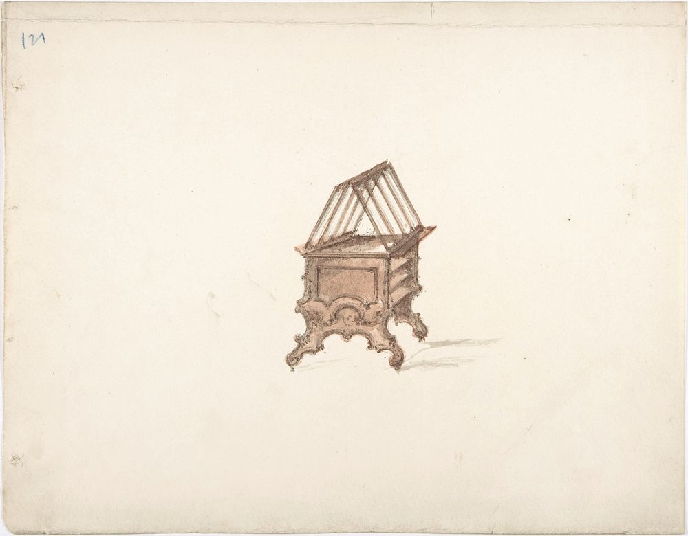 Design for a Two-sided Bookstand with Shelves (Verso: sketch), Anonymous, British, 19th century