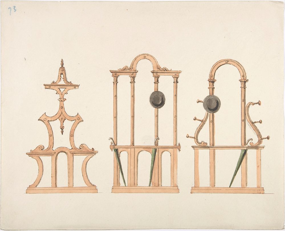 Design for Three Hat and Umbrella Stands, Anonymous, British, 19th century