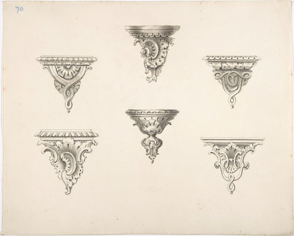 Design for Six Brackets with Rocaille Ornament and Strapwork