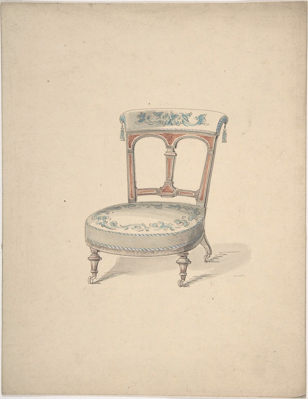 Design for a Low Chair on Casters, Anonymous, British, 19th century