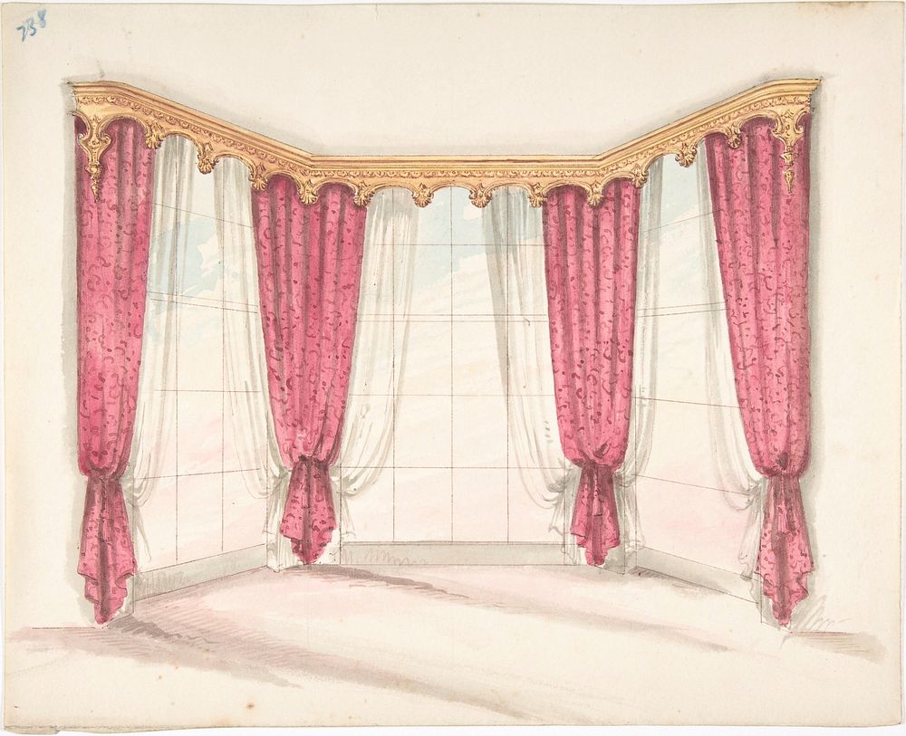 Design for Red Curtains with a Gold Pelmet, Anonymous, British, 19th century