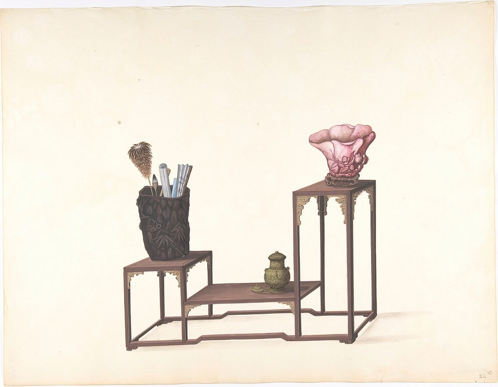 Table with Three Levels with Ornamental Objects