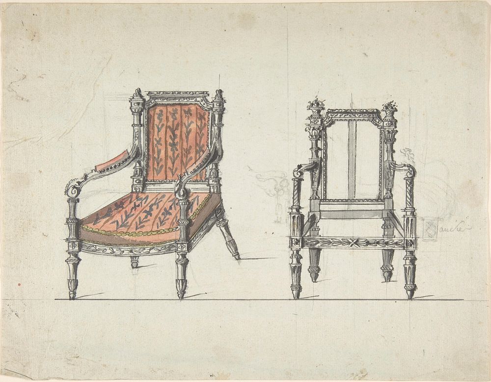 Two Carved-Wood Armchairs, Anonymous, French, 19th century