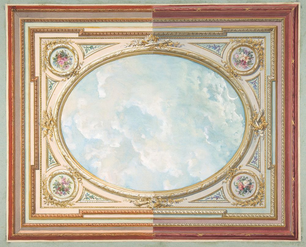 Design for a ceiling of trompe l'oeil sky by Jules-Edmond-Charles Lachaise and Eugène-Pierre Gourdet