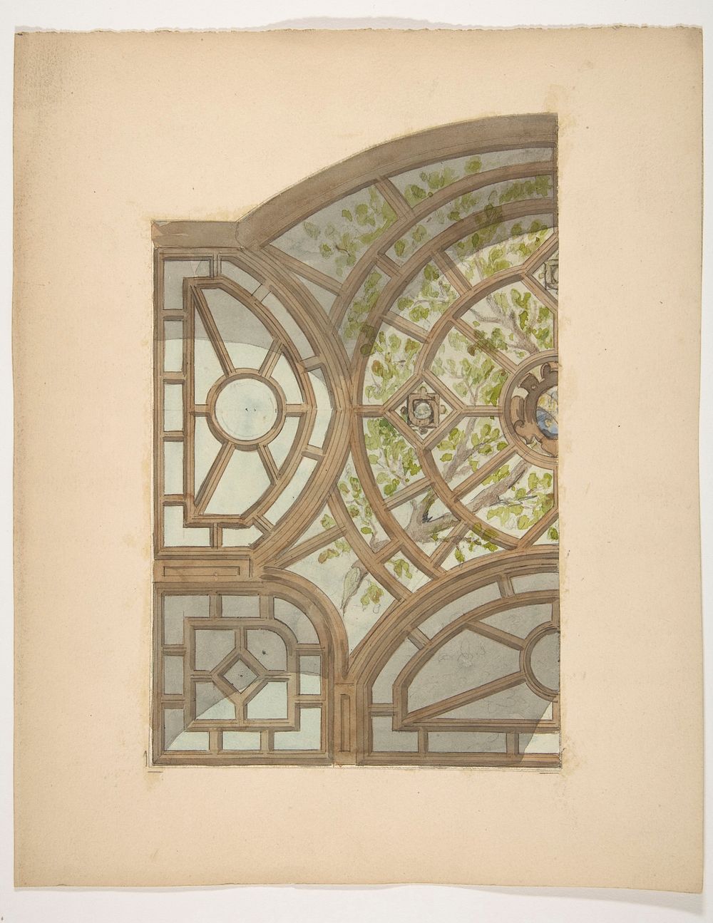Design for one section of a ceiling painted with trees and lattices by Jules-Edmond-Charles Lachaise and Eugène-Pierre…