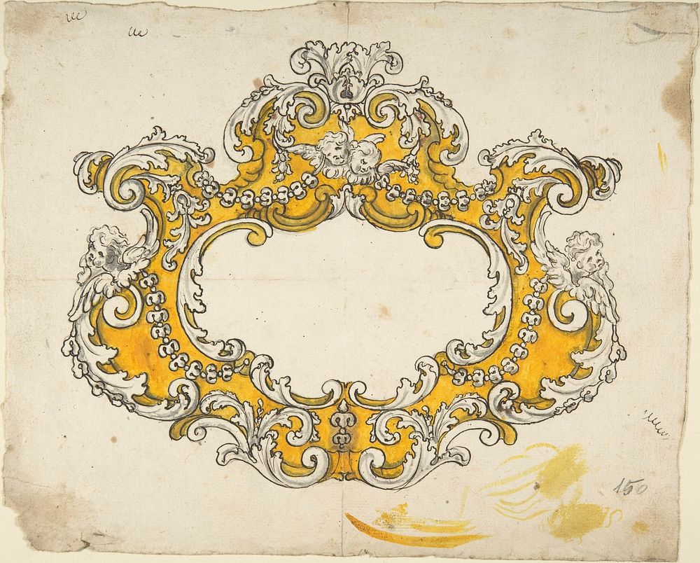 Rococo Cartouche with Cherubs by Anonymous, Italian, 18th century