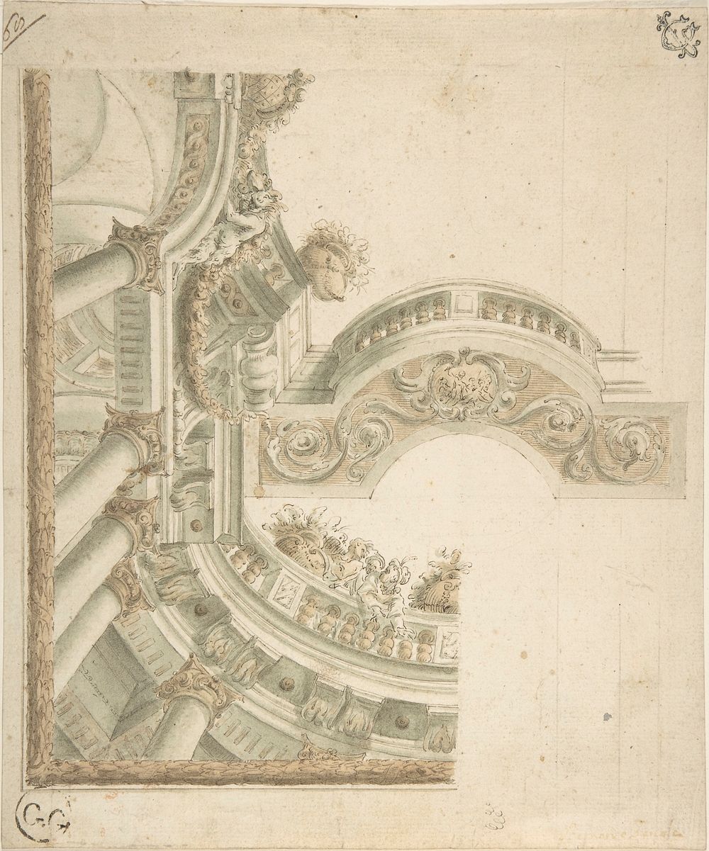 Design of Ceiling and Balustrade, Anonymous, Italian, Bolognese 18th century artist