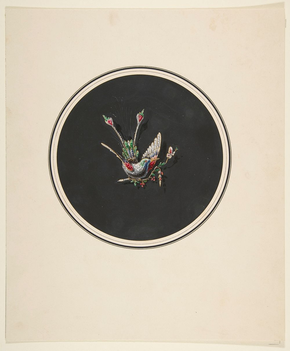 Design for a brooch with a bird motif, Anonymous, French, 19th century