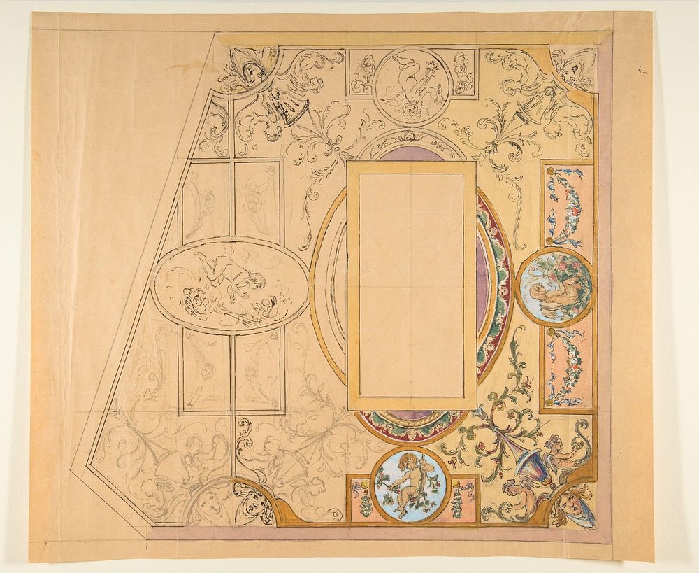 Design for a ceiling decoration, Anonymous, French, 19th century