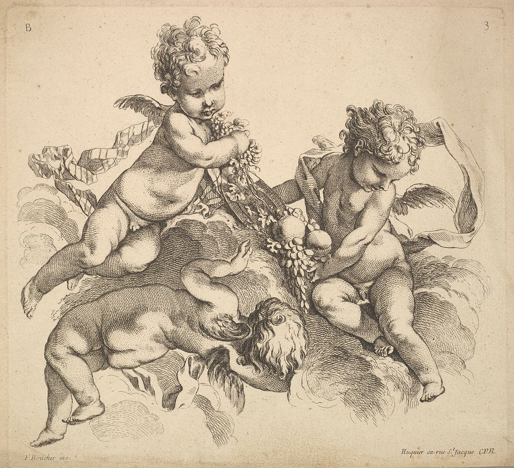 Three Children with a Fruit Plate by François Boucher