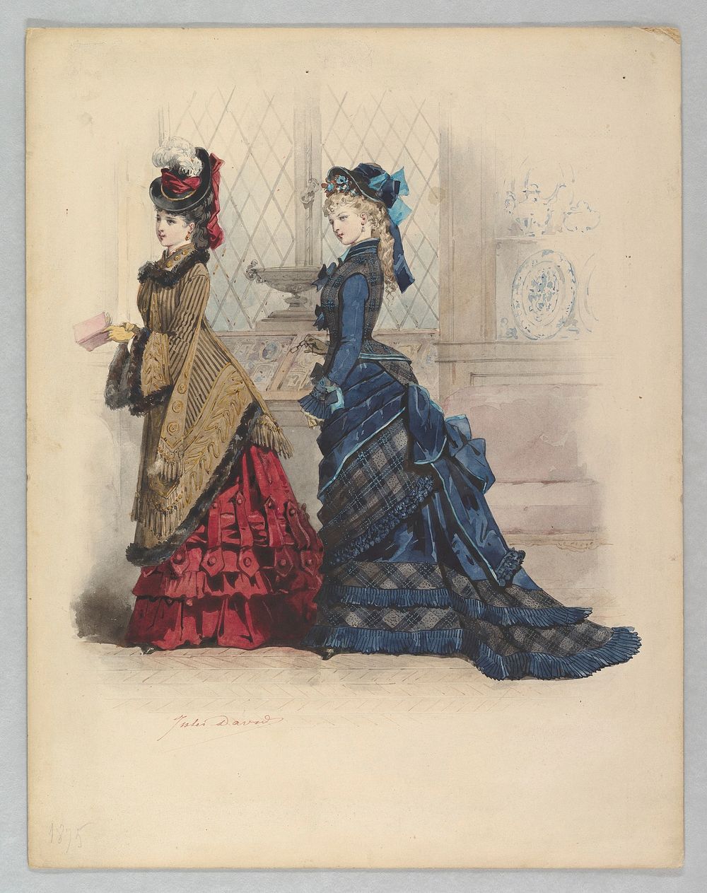 Two Women in Day Dresses by Jules David (French, Paris 1808&ndash;1892 Paris)