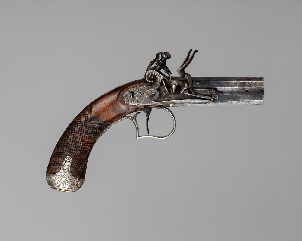 Over-and-Under Flintlock Pocket Pistol of the Hughes of Gwerclas Family with Case and Accessories