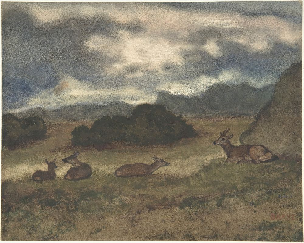 Deer in Landscape by Antoine-Louis Barye