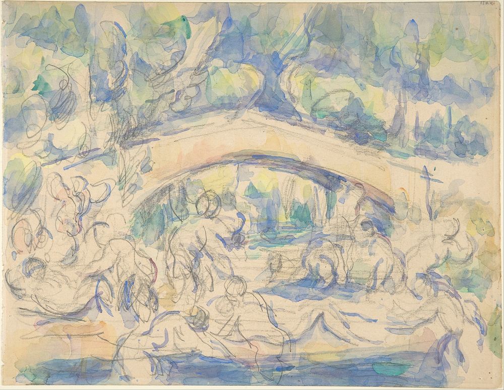 Bathers Under a Bridge (recto); Study after Houdon's Ecorch&eacute; (verso) by Paul Cezanne 