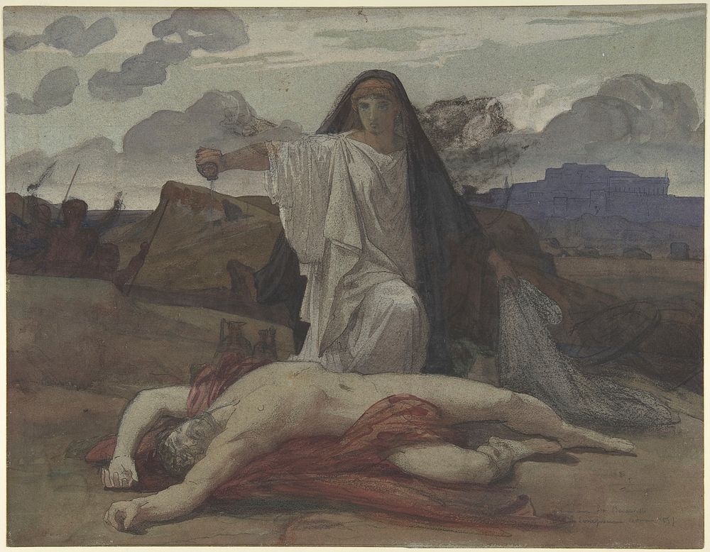 Antigone Gives Token Burial to the Body of Her Brother Polynices by Jules-Eug&egrave;ne Lenepveu