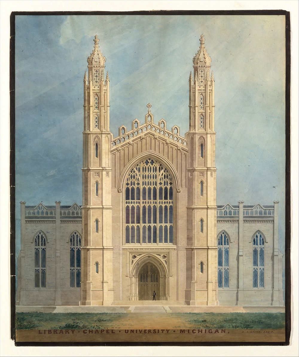 Library and Chapel, University of Michigan, Ann Arbor (front elevation)  by Alexander Jackson Davis