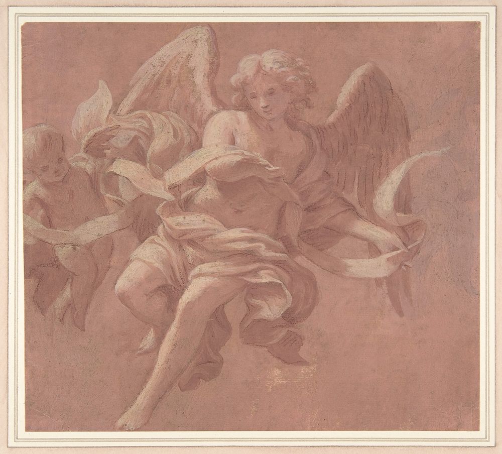 Putto and Angel Holding a Banderole by Antonio Franchi