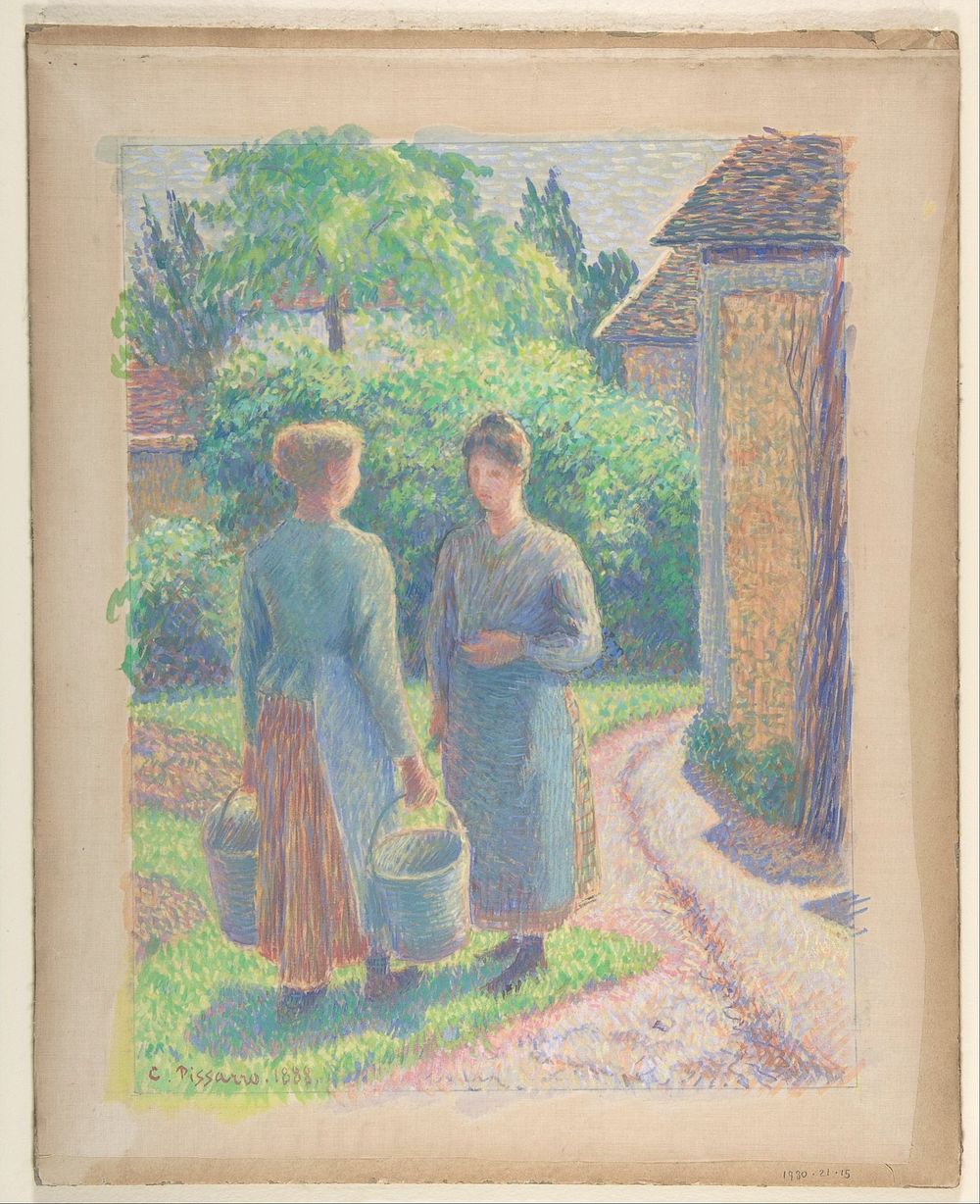 Two Women in a Garden by Camille Pissarro