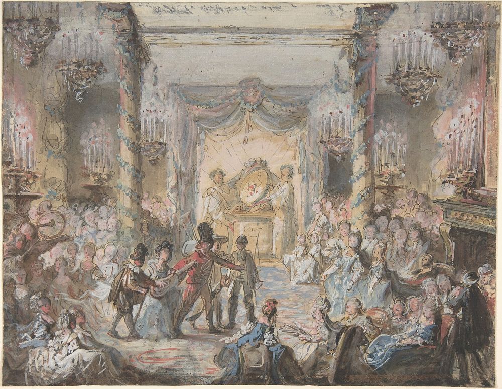 Theatrical Divertissement Offered at a Gala Evening Party, attributed to Gabriel de Saint-Aubin