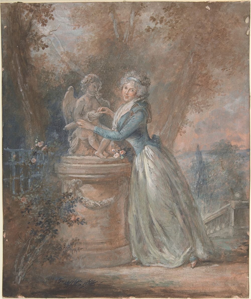 Lady in a garden, Anonymous, French, 18th century