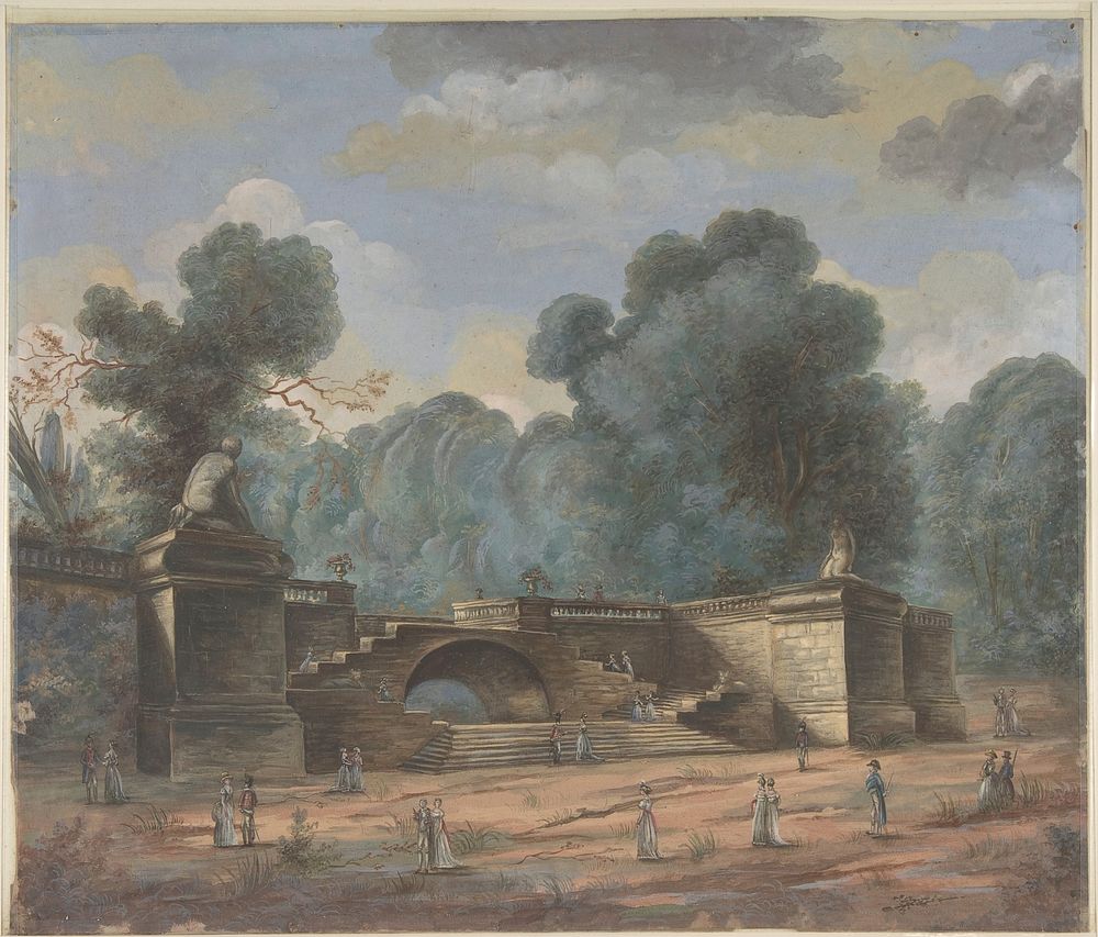 Park Landscape with Strolling Figures, Anonymous, French, 19th century