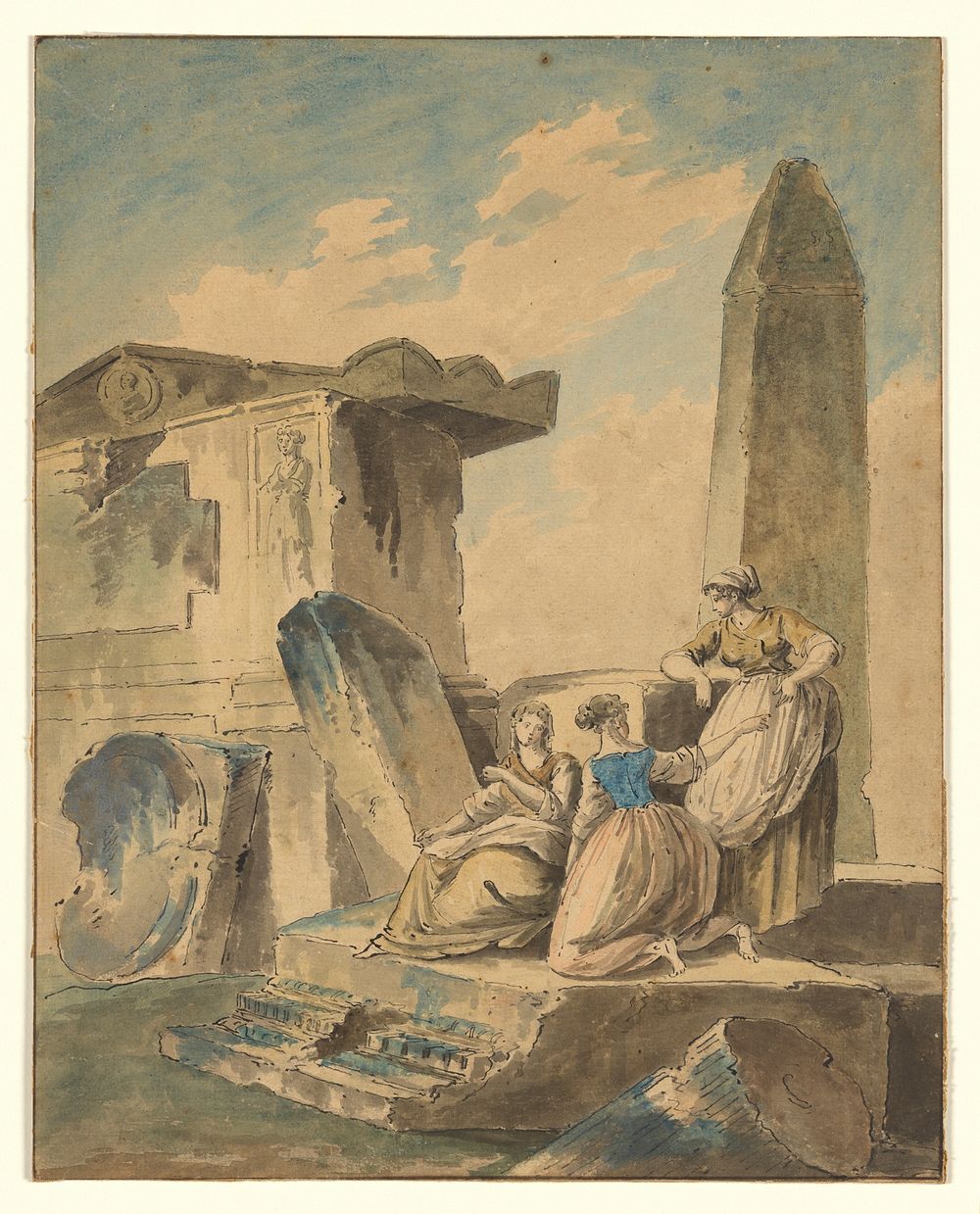 Three Young Girls by Ruins copy after Hubert Robert