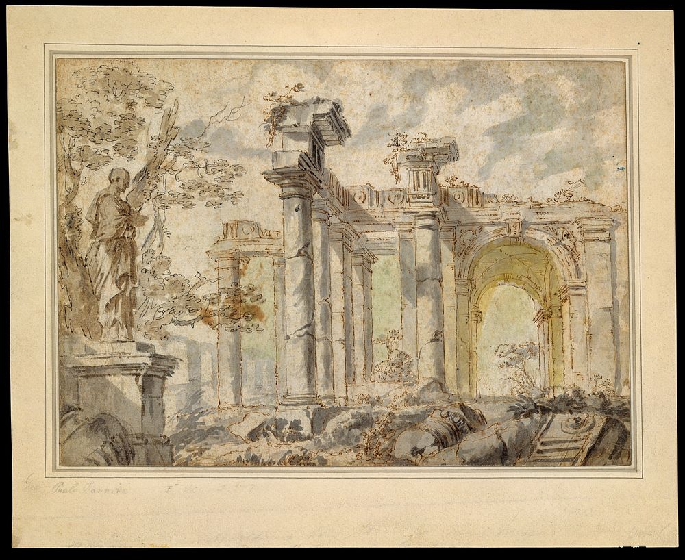 Ruins, with a Statue on the Left by Giovanni Paolo Panini