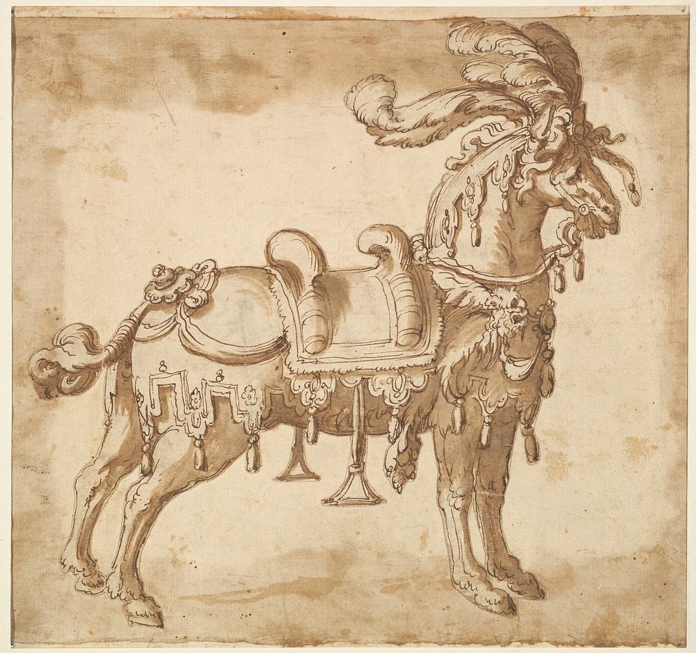 Horse Dressed Up for a Tournament or Ceremonial Entry, possibly by Baccio del Bianco