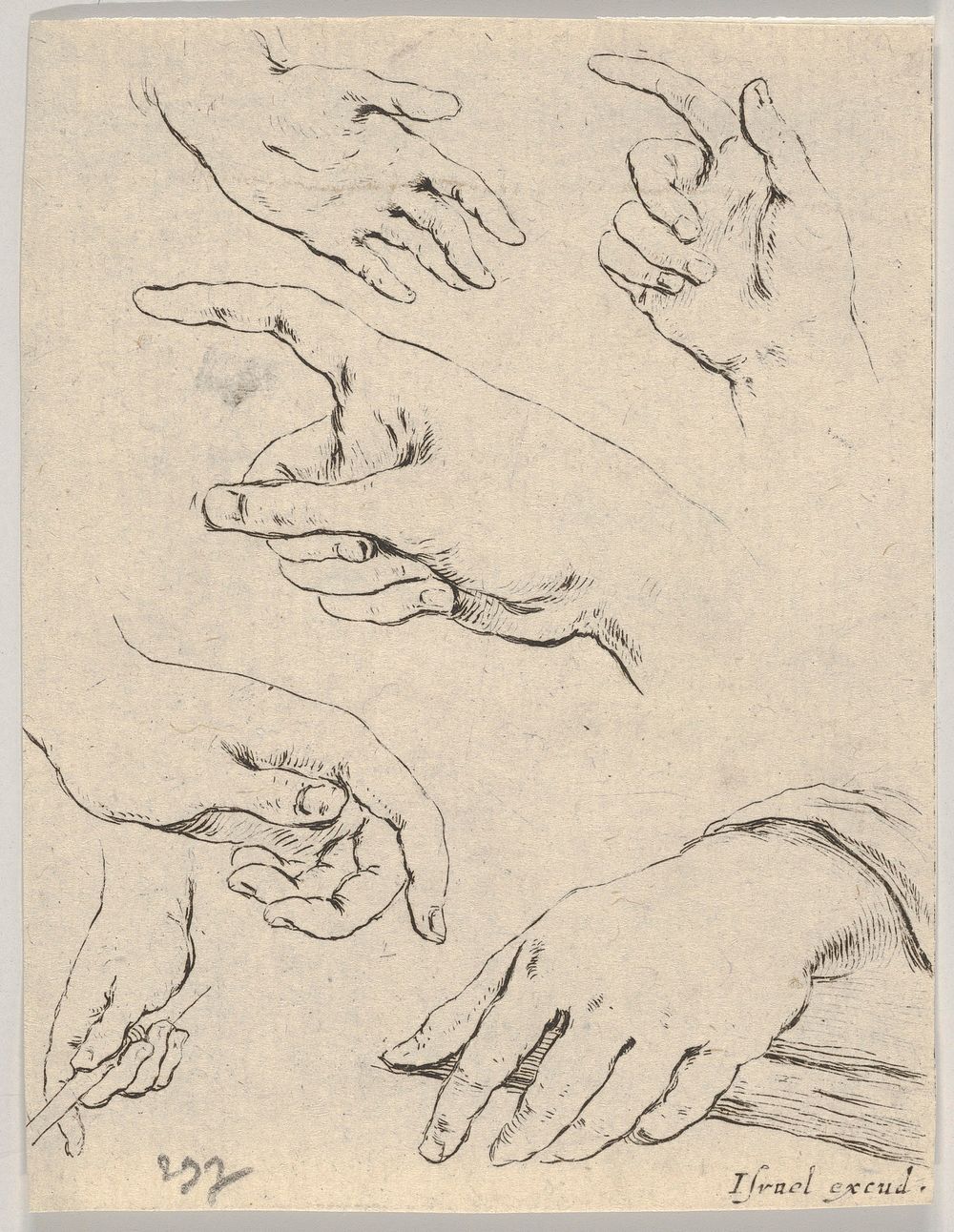 Plate 6: six hands, from 'The Book for Learning to Draw' (Livre pour apprendre à dessiner)