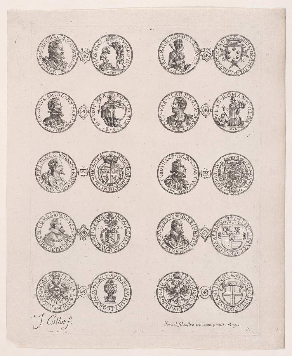 8th Plate, Featuring 10 Coins Issued by European Princes in the 16th and 17th centuries, from Les Monnaies (The Currencies)…