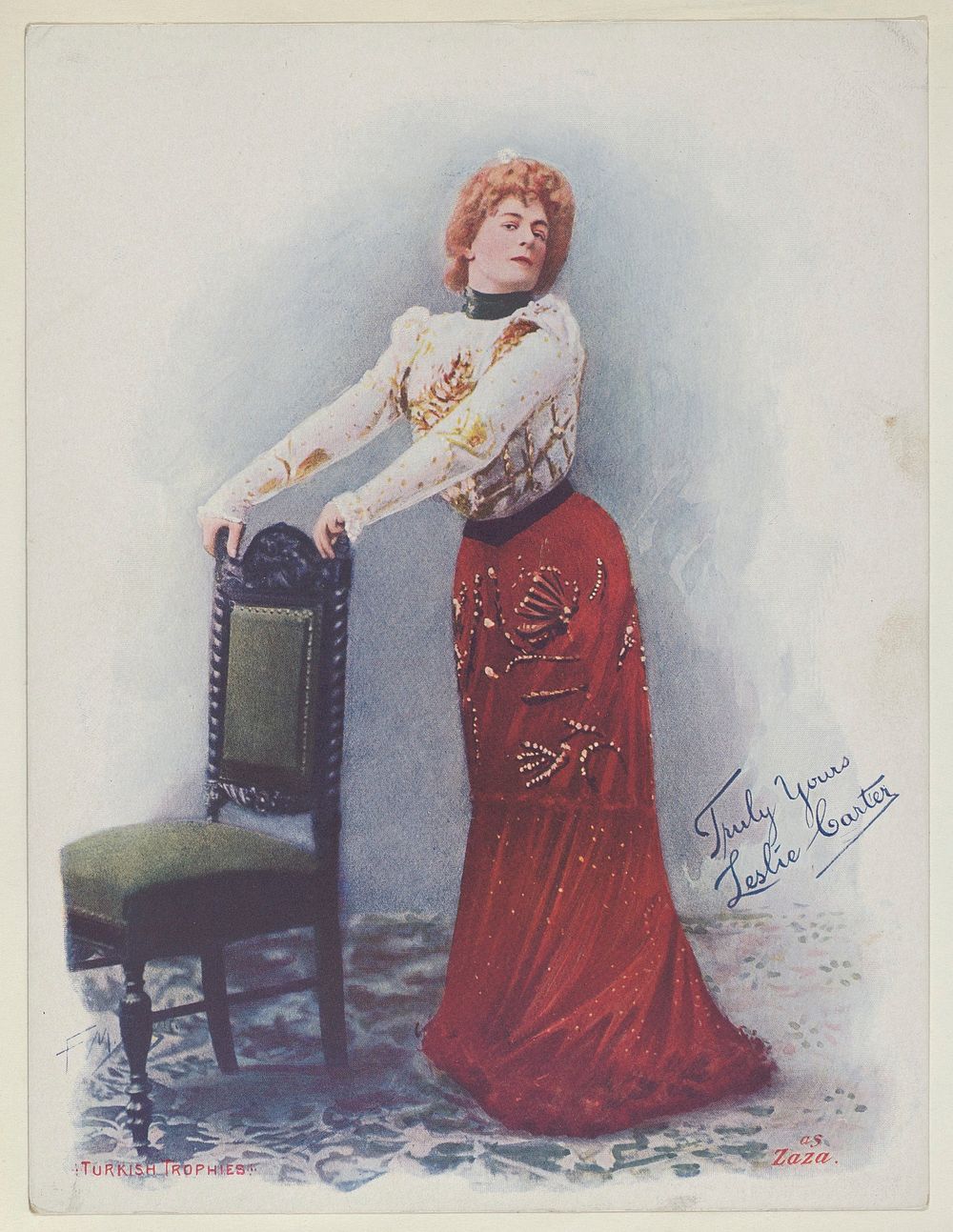 Leslie Carter as Zaza, from the Actresses series (T1), distributed by the American Tobacco Co. to promote Turkish Trophies…