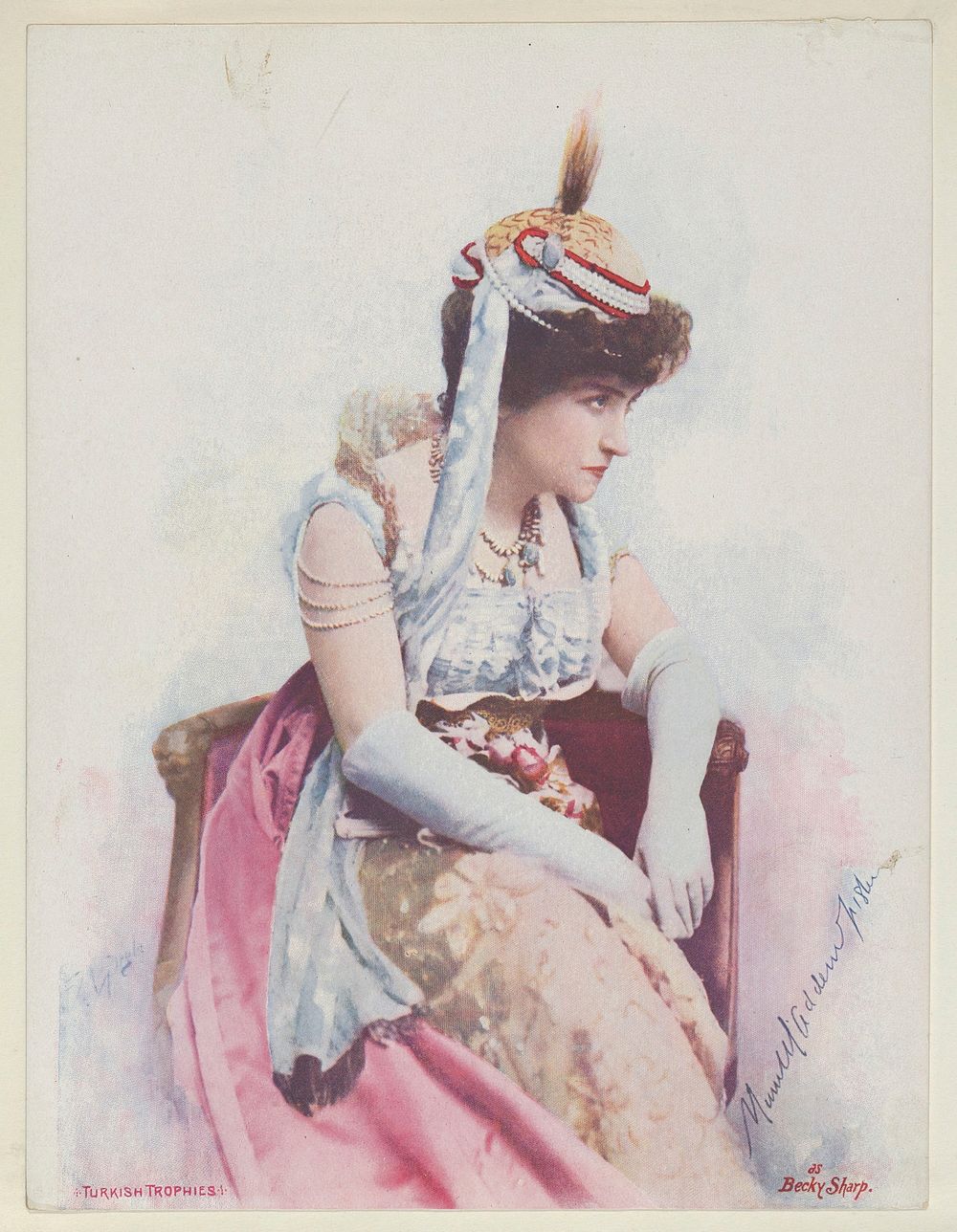 Actress as Becky Sharp, from the Actresses series (T1), distributed by the American Tobacco Co. to promote Turkish Trophies…