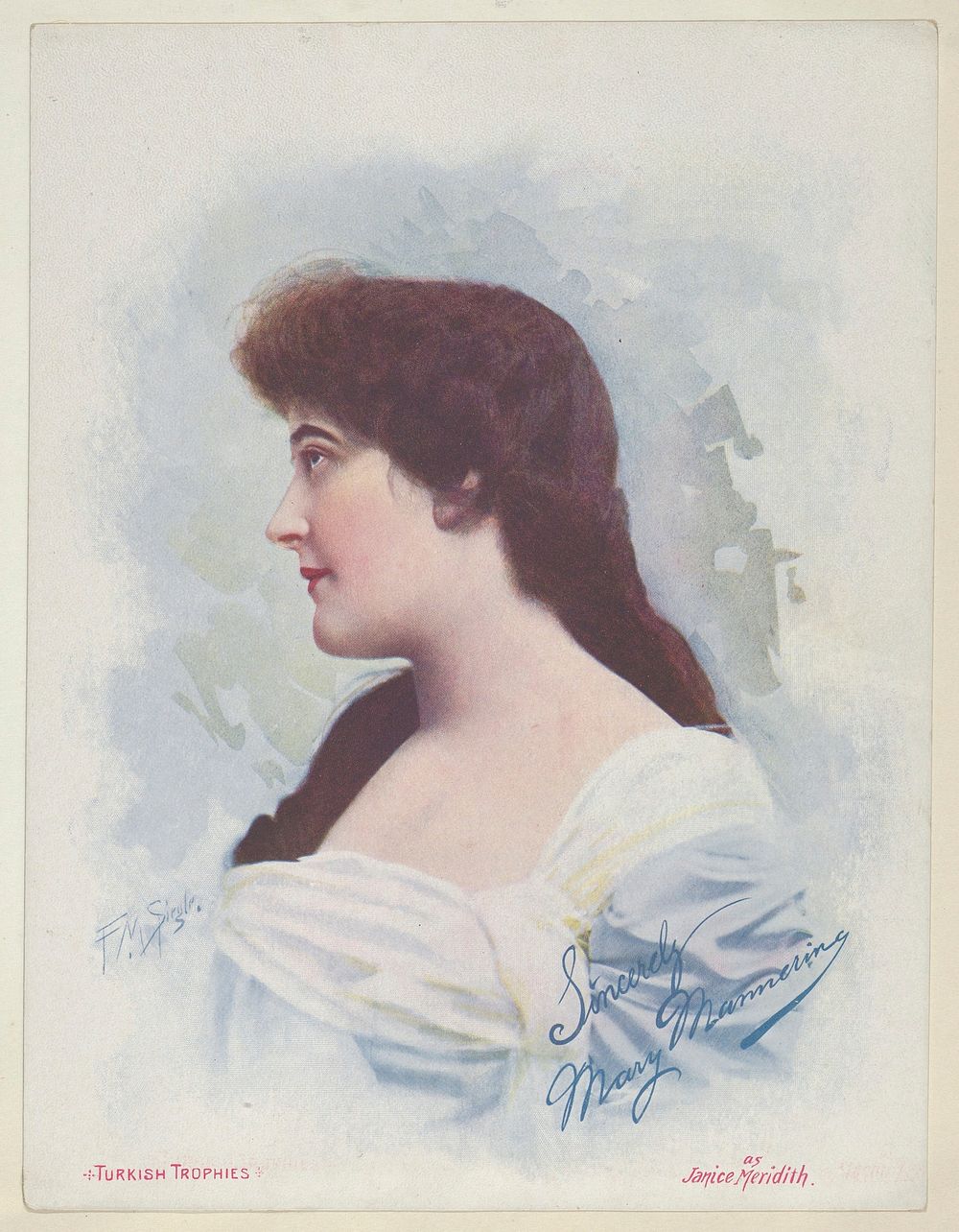 Mary Mamering as Janice Meridith, from the Actresses series (T1), distributed by the American Tobacco Co. to promote Turkish…