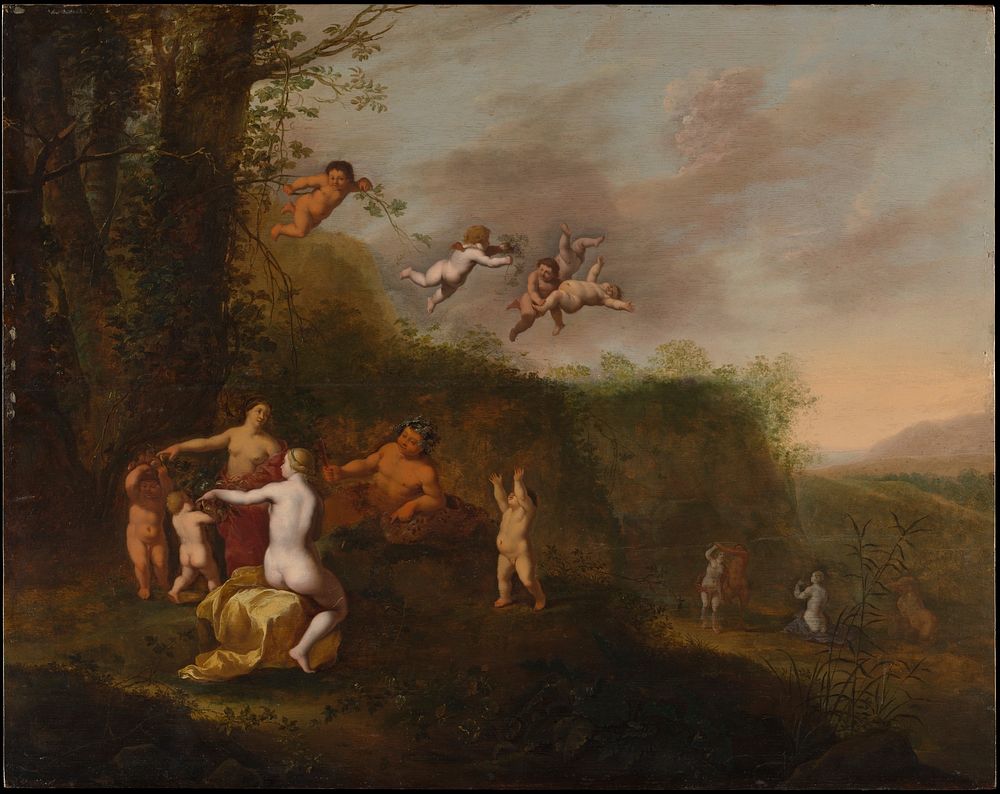 Bacchus and Nymphs in a Landscape by Abraham van Cuylenborch