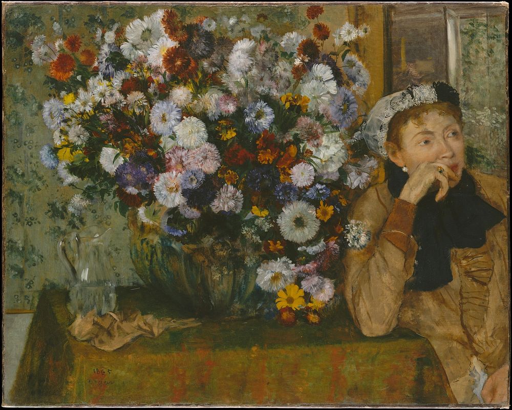 Edgar Degas's A Woman Seated beside a Vase of Flowers (Madame Paul Valpin&ccedil;on?) by Edgar Degas