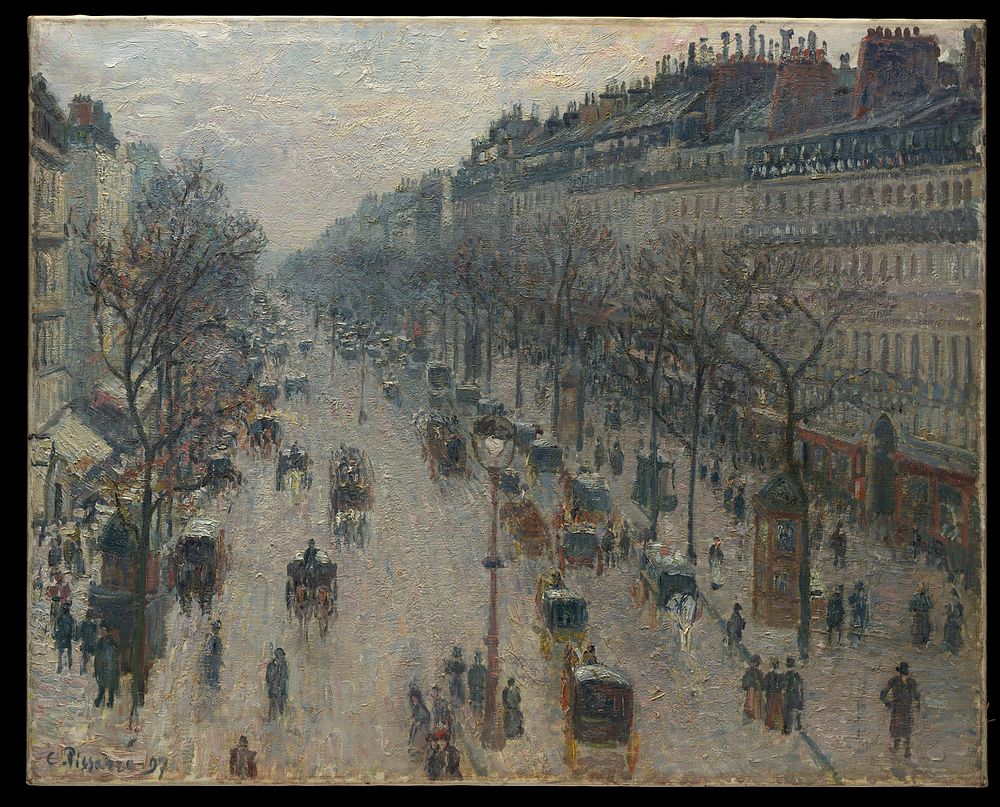 The Boulevard Montmartre on a Winter Morning by Camille Pissarro