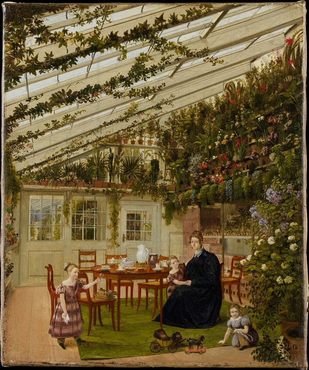 The Family of Mr. Westfal in the Conservatory  by Eduard Gaertner