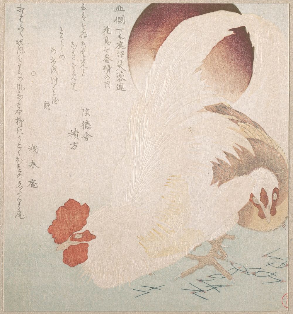 Rising Sun and Cock and Hen by Totoya Hokkei