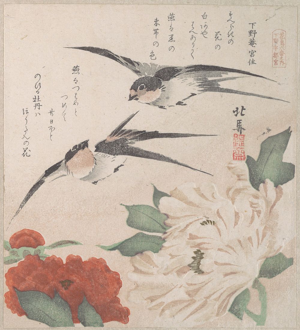 Spring Rain Collection (Harusame shū), vol. 3: Swallows and Peonies