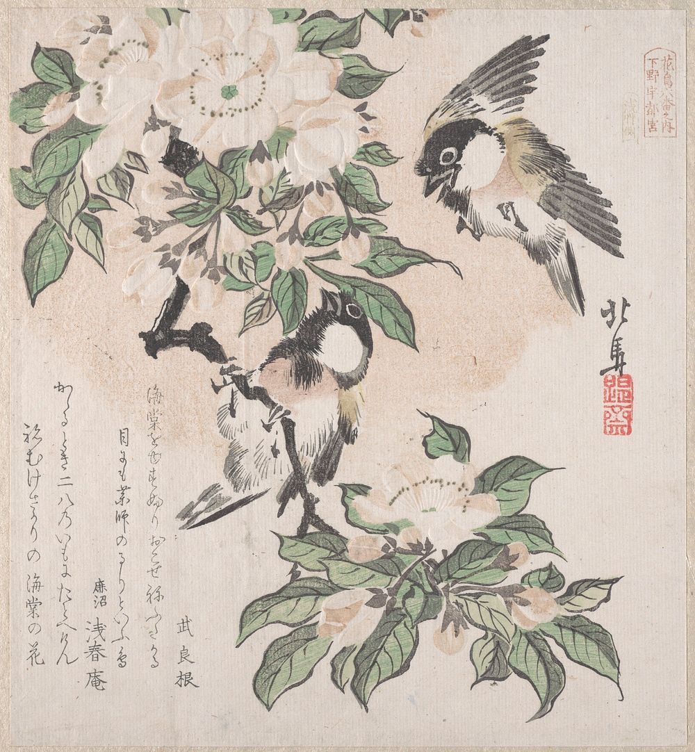 Spring Rain Collection (Harusame shū), vol. 3: Marsh-tits and Crab Apple Flowers