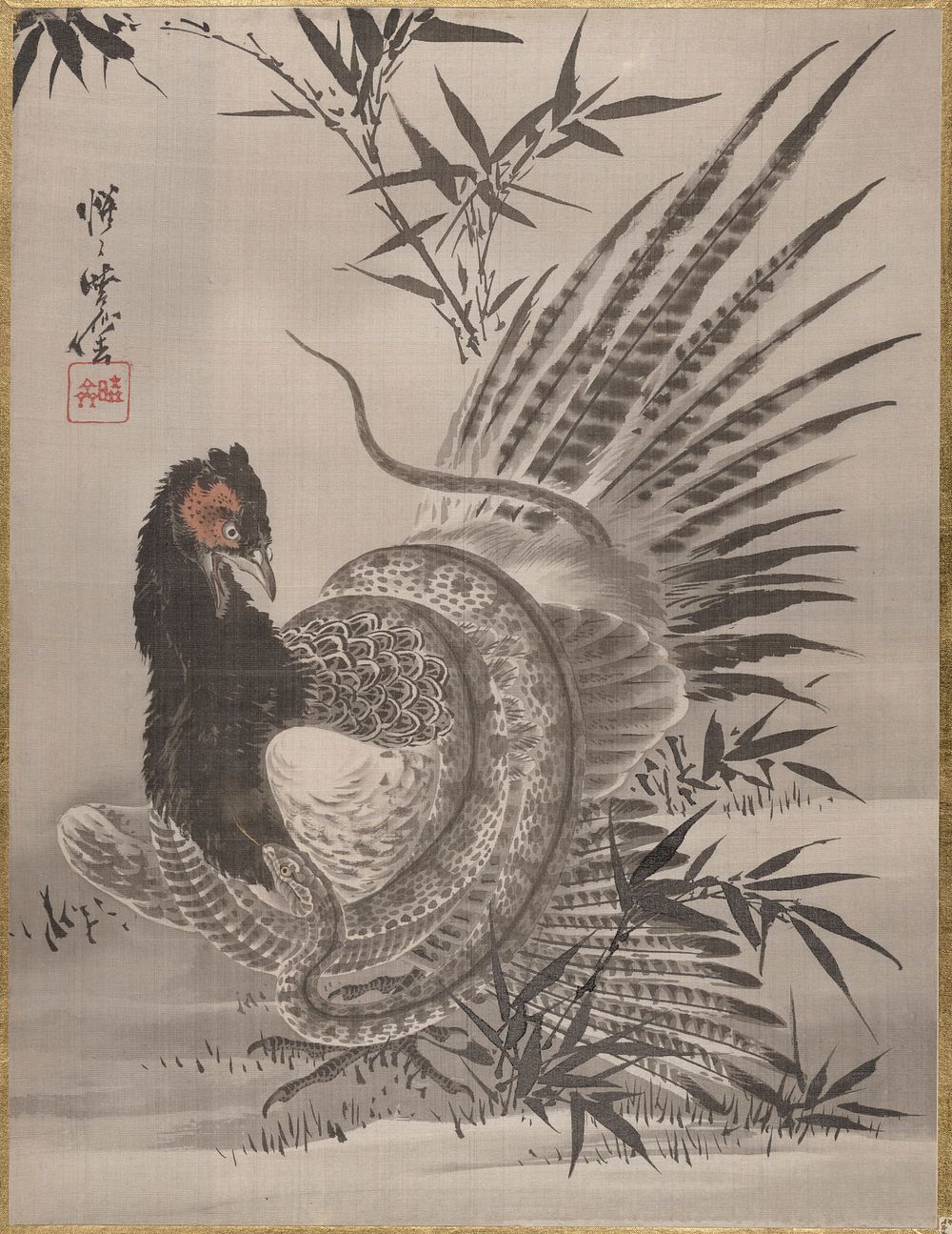 Pheasant Caught by a Snake by Kawanabe Kyosai